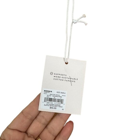 LC Lauren Conrad Women SZ S Mustard Gold Striped Top Blouse Tie V Neck Pullover - Picture 9 of 13